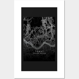 Seoul South Korea City Map dark Posters and Art